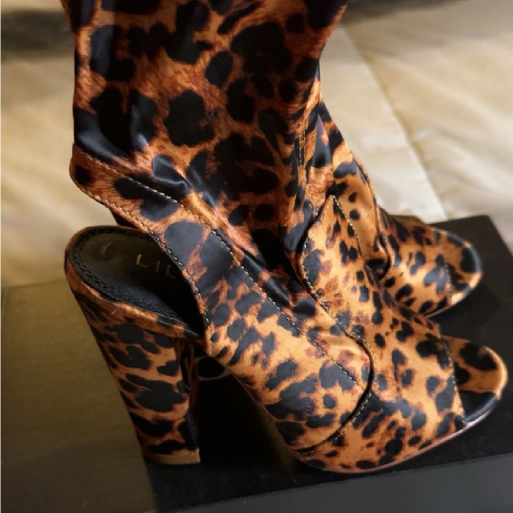 Liliana Leopard Peep Toe Booties